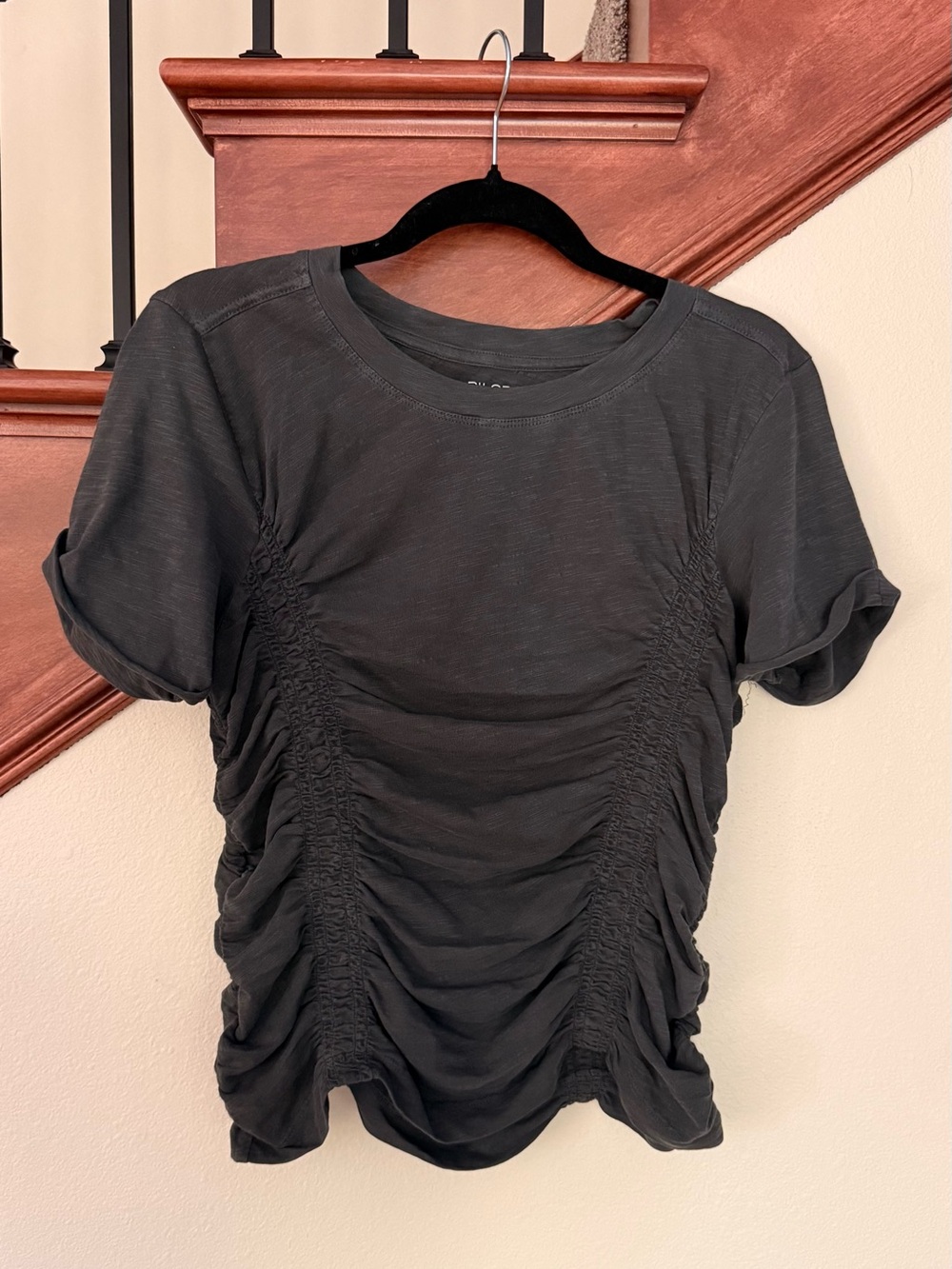 Pilcro Black Ruched Short Sleeve Tee